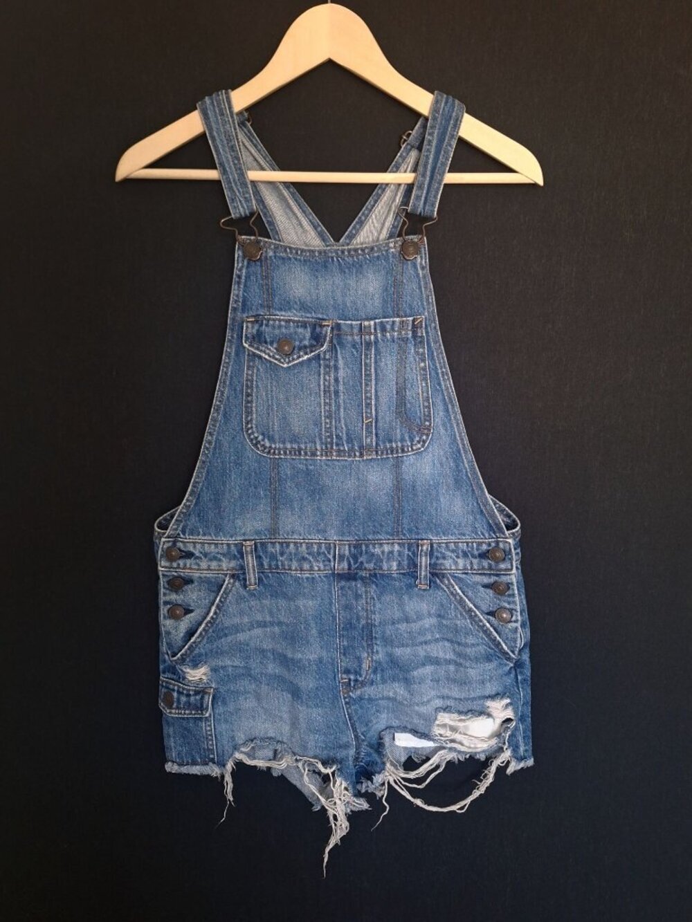 💙 American Eagle Distressed Denim Jeans Overalls Size S Y2K Casual Country Coas